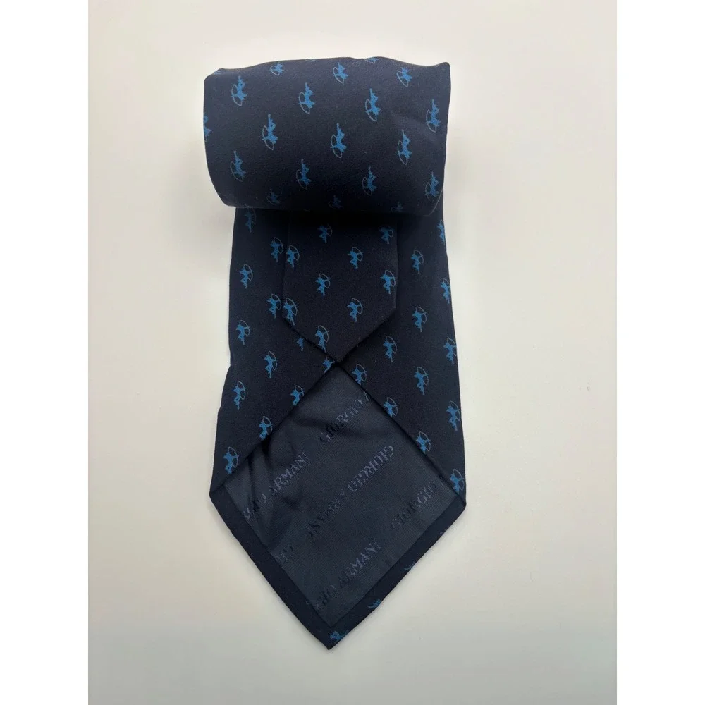 Giorgio Armani Mens Silk Tie Navy Blu Archer Print Made in Italy Formal Business